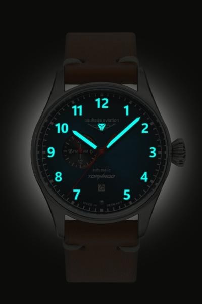 Bauhaus Aviation Herrenuhr Automatik mit 24h-Anzeige und Lederarmband